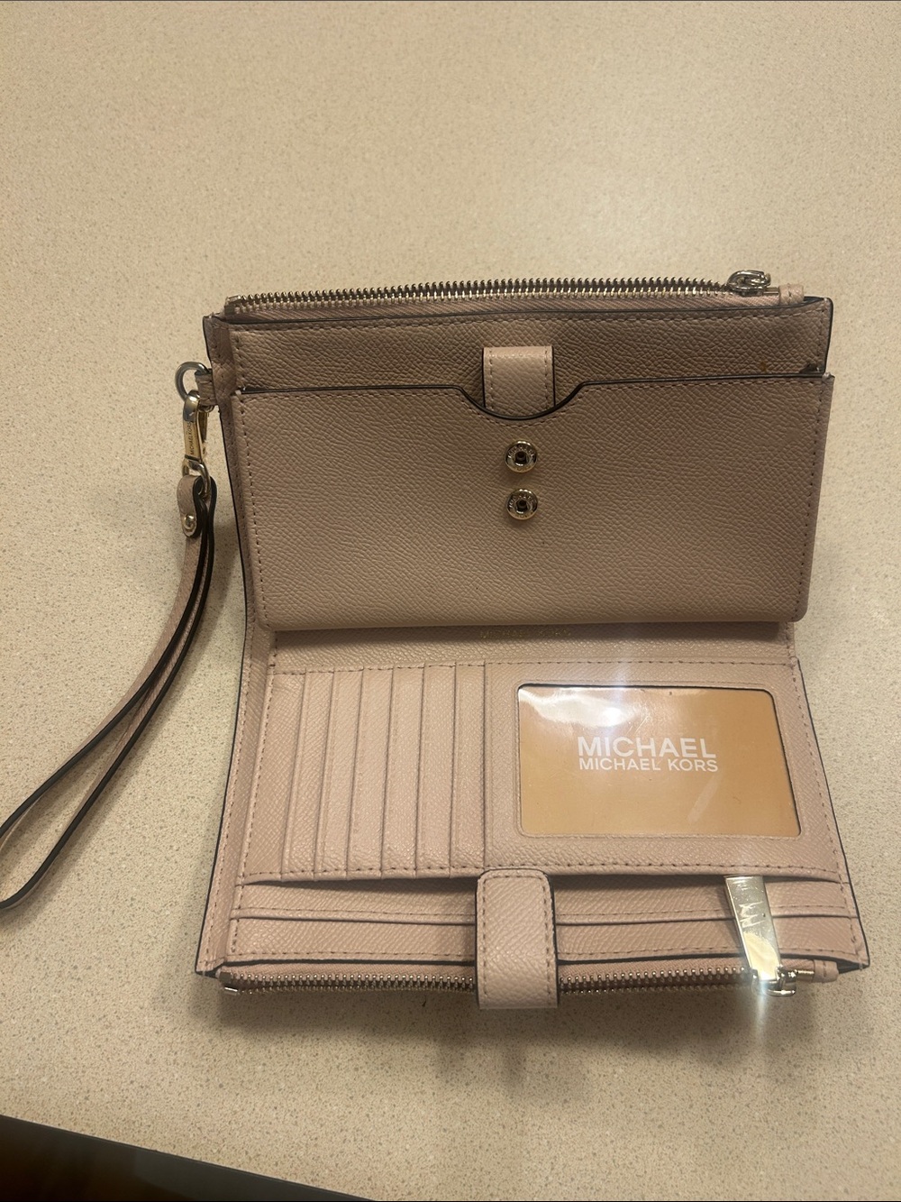 Michael Kors Rose Gold Metallic MK Logo Wristlet - Picture 2 of 7